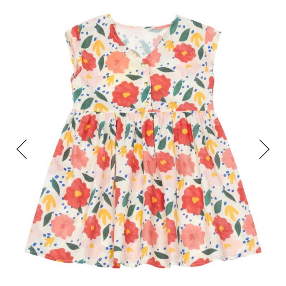 Girls 2T Hundred Pieces from Smallable girls floral dress offwhite cotton canvas